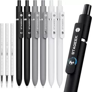 STAGEEK 블랙 젤 펜 GX3 6Pcs 파인 포인트 매끄러운 필기 3개의 리필 추가 저널링용 잉크 사무실 노트