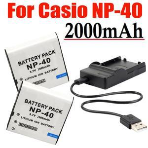 2000mAh NP-40 배터리 + 카시오 Exilim EX-Z600 EX-Z750 Z1000 FC100 P505 P600 카메라용 충전기