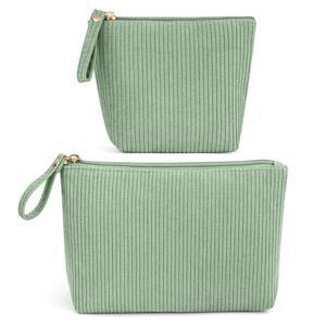 MAGEFY 2Pcs 메이크업 가방 세트 지갑 필수 액세서리용 슬립인 포켓이 있는 여성용 귀여운 파우치 그린
