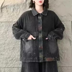 청 여친 캐주얼 빈티지 배색 터틀넥 재킷 코트 트렌디 아이템 싱글 HT1