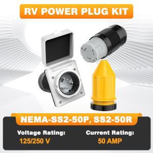 RV 전원 입구 콘센트 쇼어 키트  부트 코드 포함  보호대 NEMA SS2-50P 캠핑 캐러밴 트레일러용  50AMP  12