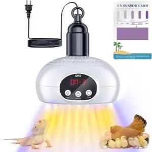 QRQ 닭장 히터 200W-350W-500W 파충류 열 램프 UVA UVB 라이트 3-6-9-12H 타이머로 업그레이드 개집 온실