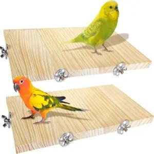 Arfubye 2PCS 13.8x7.9인치 대형 새 농어 스탠드 나무 잉꼬 플랫폼 앵무새 케이지 액세서리 직사각형 코너