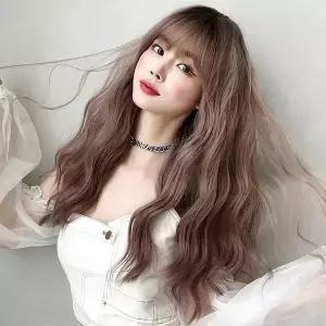[콩심팥심]로맨틱 물결펌 긴머리 통가발(애쉬핑크) 파마가발