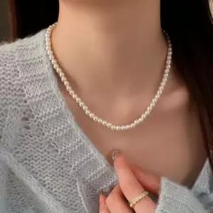 [하프클럽/]여성용 세련된 심플 진주 체인 목걸이 여성 미니멀 클래식 진주