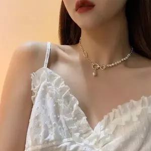 [하프클럽/]심플 언발 조절 연장고리 담수진주 담수 진주 목걸이