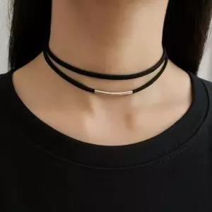 [하프클럽/]더블 레더 초커 목걸이 여성 가죽 스트랩 네크리스 트렌디 악세