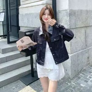 여친 청 빈티지 가을 캐주얼 트렌디 아이템 자켓 프린트 칼라 코트 슬림핏 쇼트 HT3