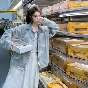 여사친 청 망사 캐주얼 가을 코트 자켓 트렌디 자수 아이템 HT3