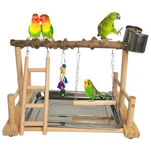 HAMILEDYI 앵무새 놀이터 플레이스탠드 나무 운동 스탠드 CONURE 동물 걸이 활동 사다리 놀이 그네 포함 훈련 장난감 피더 생활 잉꼬 애완 체육관 센터 퍼치