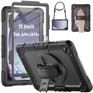 삼성 갤럭시 탭 A9+ 플러스 / A11+ 11인치, 화면 보호기 핸드 스트랩 펜 홀더로 보호, A9 태블릿 케이스 SM-X210 SM-X218 SM-X230 - 블랙