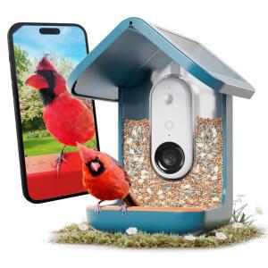 BIRDBUDDY PRO 태양열 스마트 모이통 카메라 스트림 6인치 초점 블루 포함 사진 HD 비디오 식별 라이브 슬로우 솔라 모션 카메라 6CM 5MP AI 2K 비디오