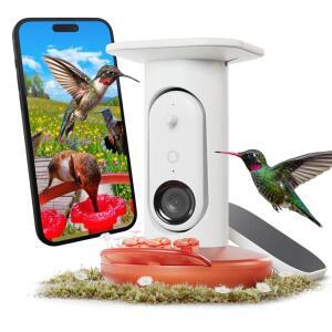 BIRDBUDDY 스마트 솔라 프로 벌새 모이통 위한 카메라 야외 5MP 포함 AI 선물 관찰을 2K 식별 사진 행잉 비디오