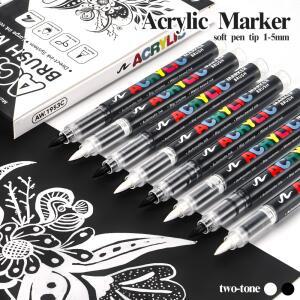 12 Pcs 아트 마커 방수 블랙/화이트 브러시 펜 팁 그림 DIY 스톤 우드 스케치 광고 학교 용품