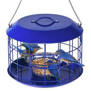 KINGSYARD BLUEBIRD 야외 걸이용 피더 전체 용이 밀웜 금속 내후성 세척 다람쥐 모이통 포함 리필 방지 트레이 블루 케이지