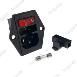 IEC320 C14 전기 AC 소켓 3핀 빨간색 LED 250V 로커 스위치 10A 퓨즈 암수 입력 플러그 커넥터 내장형 마