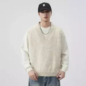 EAMT 남친 니트 브이넥 민소매 나시 조끼 솔리드 YJ1