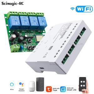 4CH Tuya Wifi 릴레이 스마트 무선 스위치 모듈 4 채널 7-32V 85-250V 220V 110V 2200W RF433 10A Alexa 용