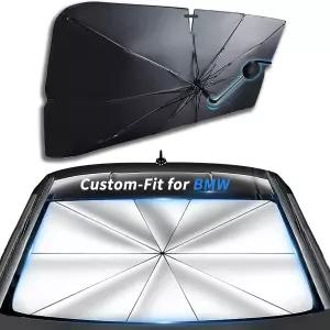 BMW 윈드실드 선쉐이드 엄브렐러 맞춤형 접이식 자동차 커버 UV 블록 전면 창문 360 회전 구부릴 수 있는