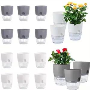 10/5Pcs 자체 급수 플라스틱 꽃 냄비 더블 레이어 수경법 식물 분재 꽃병 즙이 많은 화분 홈 오피스 장식