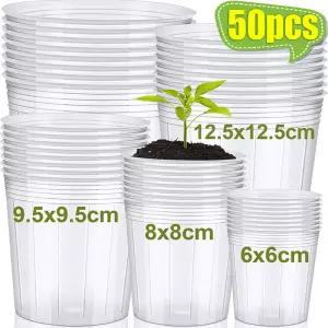 10/50Pcs 투명 화분 식물 보육 냄비 모종 컵 원예 이식 꽃 도구
