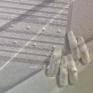 호환  5D 릴리프 미세 제작 화이트 블랙 핑크 격자 레이스 스트라이프 러브 활 접착 네일 아트 스티커 데칼