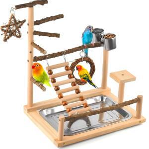 KATUMO 놀이터 나무 횃대 잉꼬 사다리 2개 스틸 액세서리 CONURE 그네 새장 트레이 포함 탈착식 스테인리스