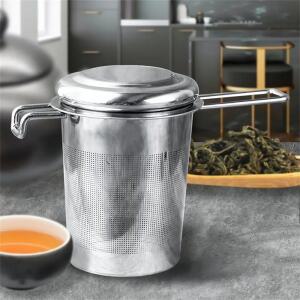 1pc 프리미엄 스테인레스 스틸 차 필터 확장 접이식 손잡이, 뚜껑이있는 느슨한 배수구, Anti-Scald 다목