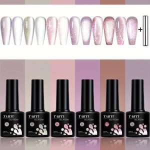 타르투 6개입 8ml 캣아이 젤 네일 폴리쉬 세트, 6가지 색상 키트, UV/LED 쏙 오프, 살롱 및 네일아트 DIY