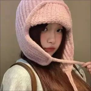 여성 니트짜임 귀달이 턱끈 바라클라바 군밤모자 방한 4색