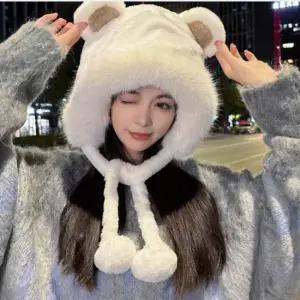 여성 곰돌이 퍼 방한모자 방울스트랩 귀달이 귀돌이