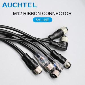 PVC LED 센서 케이블 연결 A 타입 소켓 플러그 방수 수 암 직선 각도 플랜지 5m 라인 M12 4 5핀 IP67