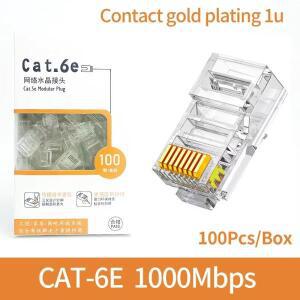 100개/상자 이더넷 케이블 Cat5e RJ45 플러그 커넥터 -  기가비트 위한 금도금 네트워크 크리스탈 헤드.