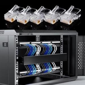1/10 50pcs RJ45 Cat6/Cat5e 커넥터 통과 크리스탈 엔드 금도금 8P8C 압착 UTP 표준 이더넷 네트워크 모듈