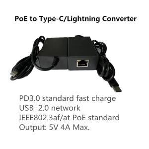 PoE 전원 네트워크 카드 POE to USB C타입/라이트닝 컨버터
