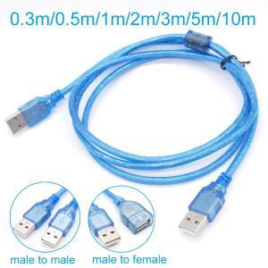 USB 2.0 연장 케이블 0.3M 1M 2m 3M 5m 10m 투명 블루 수-암 남성 코드 구리