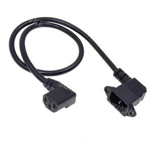 IEC320 C14 - C13 이중 각도 90도 좌측 연장 케이블 H05VV-F 와이어 60cm 길이 나사 구멍 포함