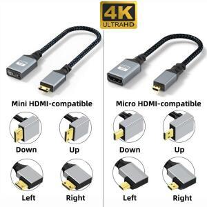 태블릿 DSLR 카메라 DV 모니터용 어댑터 코드 4K UHD 케이블 90도 미니 마이크로 HDMI 호환 암