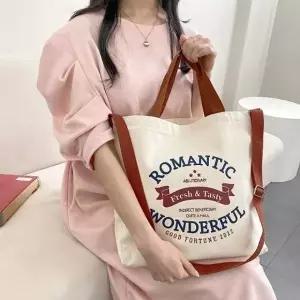 로맨틱 크로스 숄더 에코백 데일리 여성 대학생 캔버스 아이보리 가방