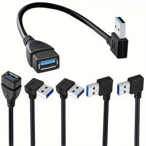 USB 3.0 직각 연장 케이블 90 ° PC PC 노트북 휴대폰용 어댑터 - 충전 멀티포트 기술 액세서리