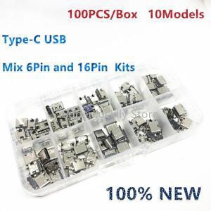 100개/상자  모델 Type-C USB 충전 도크 커넥터 믹스 6Pin 사용 핸드폰 디지털 제품 수리 키트