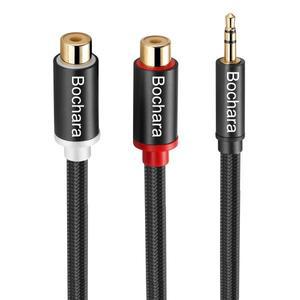 브레이드 30cm 3.5mm 스테레오 Aux 남성-2RCA 여성 오디오 변환기 케이블 호일  차폐