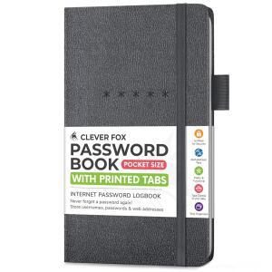 CLEVER FOX PASSWORD BOOK U2013 알파벳순 로그인 5인치 암호 미스틱 하드커버 노트 포켓 주소 키퍼 컴퓨터 인터넷 15 그레이 오거나이저 저널 9CM 사이트