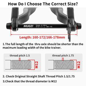 MUQZI 트레이너 스루 액슬 어댑터 M12 x 1.5/1.75 스레드 160-172mm 샤프트 자전거 바퀴 퀵 릴리스 꼬치