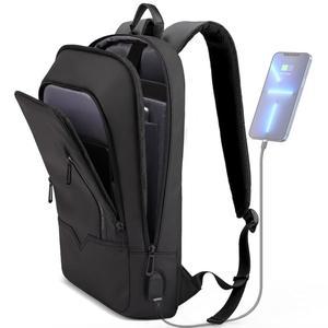 남성 비즈니스용 슬림 백팩 USB 충전기 포함 경량 방지 여행용 15.6인치 방수 노트북 가방 직장용 대학용 블랙