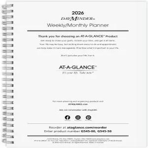 AT-A-GLANCE 2026 플래너 리필 주간 및 월간 7인치 x 8.75인치 중형 임원 데이마인드 G545 라인