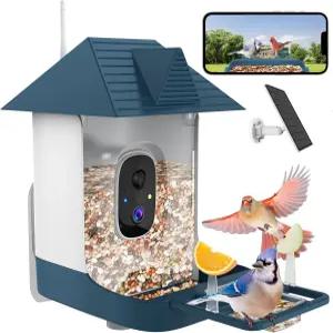 카메라가 장착된 새 모이통 AI 인식 기능이 내장된 WiFi 실외 스마트 태양광 구동 클라우드 스토리지 자동