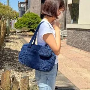 [다잇템]여자 봄여름 데님 소프트 보스턴 숄더백 파우치