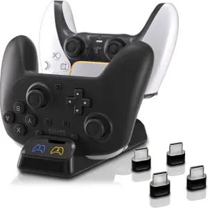 스위치 2 프로 닌텐도 PS5 및 Xbox 시리즈 X/S용 컨트롤러 충전기 도크 - LED 표시등이 있는 듀얼 고속