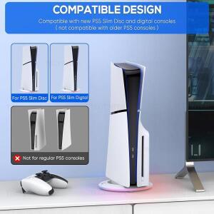 PS5 호환 슬림/PS5 호환 프로 콘솔용 수직 쿨링 스탠드 미끄럼 방지 베이스 브래킷 RGB 라이트 홀더 포함